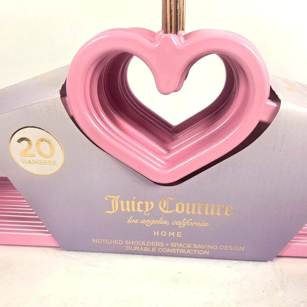 Juicy Couture Home Hangers Set of 20 Pink Heart Rose Gold Closet Space Saving